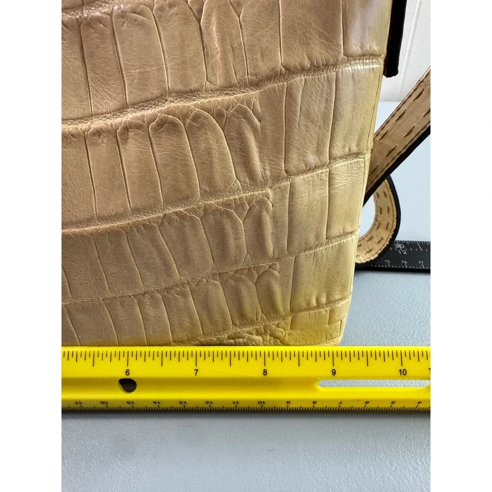 Fossil Baguette Bag Women Small Cream Croc Embossed Leather Zip Shoulder Bag